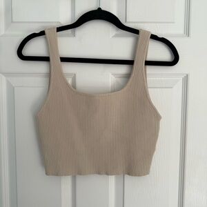 House of Harlow 1960 Ribbed Knit Cream Crop Top Size Medium